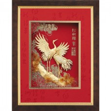 立體金箔畫 松齡鶴壽 松鶴延年26x33cm